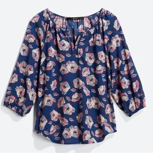 𝅺Fun 2 Fun Aleta Lattice Detail Blouse - Blue Floral - Size Xsmall